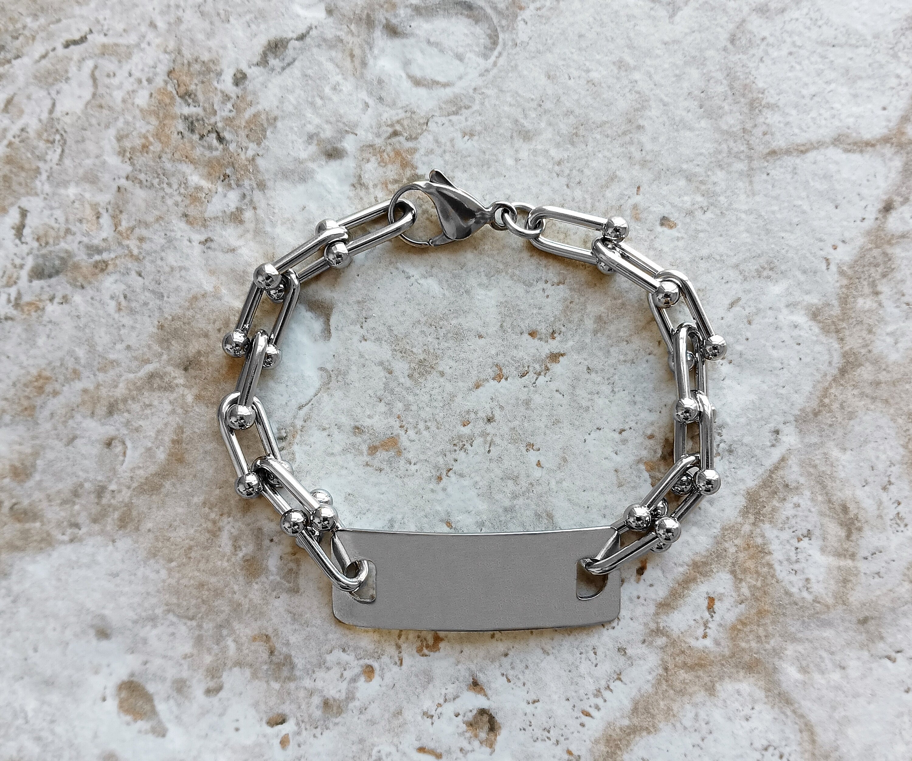 Medical ID Name Alert Bracelet Custom Personalized Engraved 8mm U Shaped Stainless Steel Band Strap Tarnish Resistant Jewelry Great Gift